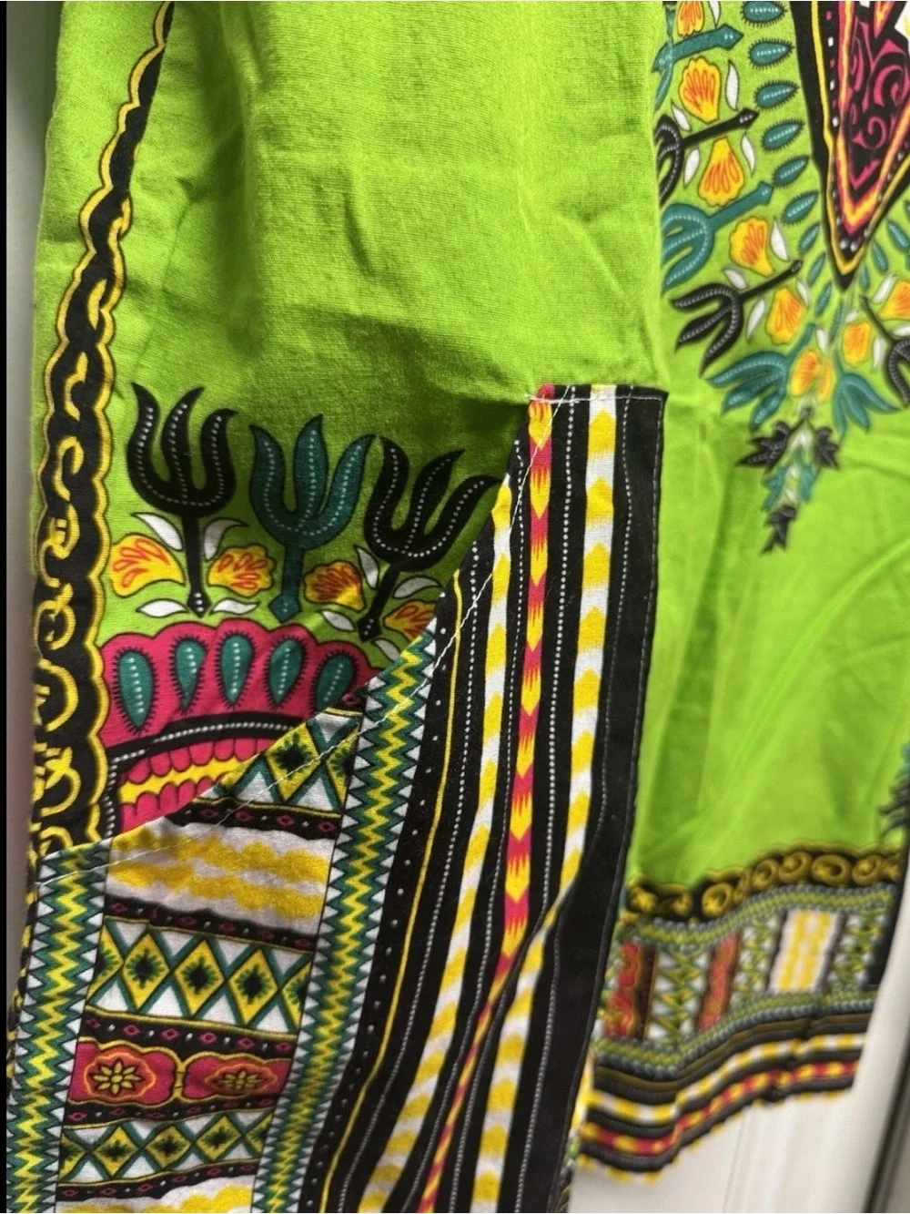 African Dashiki “Angelina” Print Shirt – Neon Green Unisex Pocket Bold Festival - Picture 8 of 8